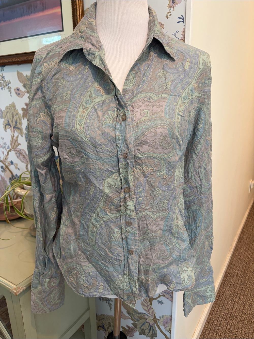 Lafayette 148 Paisley Long-Sleeve silk Button-Up Shirt